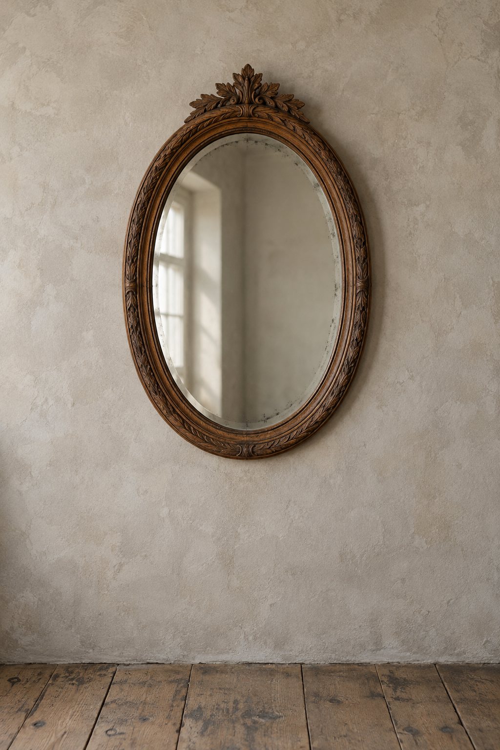 Carved Oak Oval Mirror
